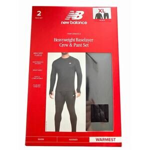2-Piece Set New Balance Midweight Base Layer Crew / Pant Mens XL Black SEALED